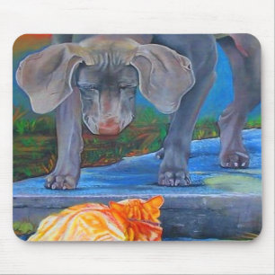 Weimaraner u. Tabby-Katze Mousepad