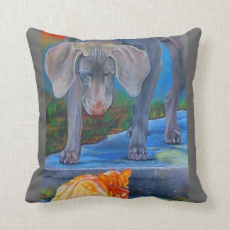 Weimaraner und Tabby-Katze MoJo Kissen