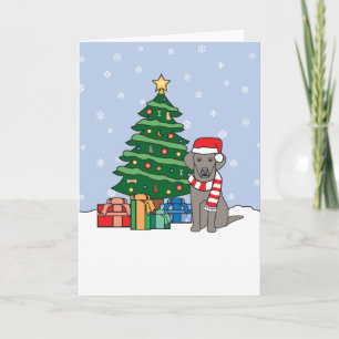 Weimaraner und Weihnachtsbaum Feiertagskarte