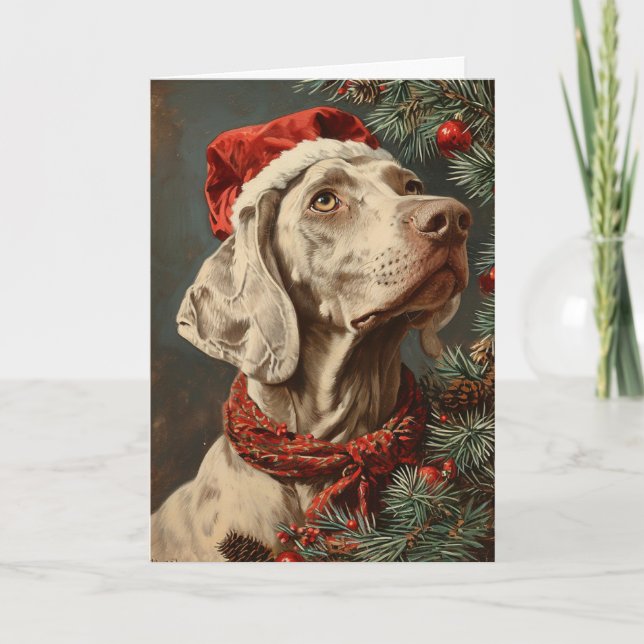 Weimaraner Vintag personalisierte Weihnachtszeit Feiertagskarte (Vorderseite)