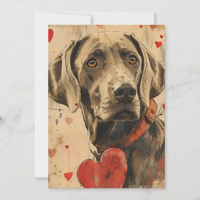 Weimaraner Vintag Valentinstag Feiertagskarte (Vorderseite)