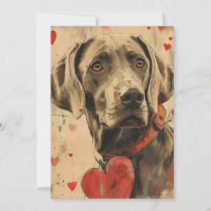 Weimaraner Vintag Valentinstag Feiertagskarte