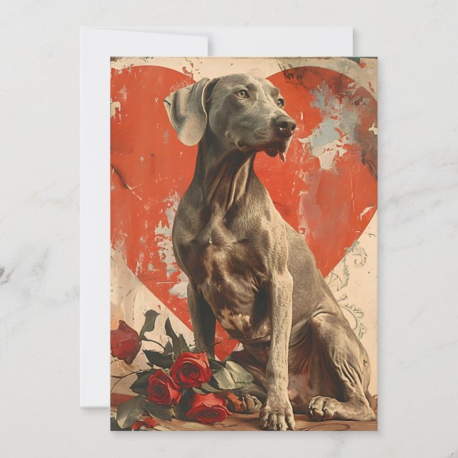 Weimaraner Vintager Valentinstag Feiertagskarte (Vorderseite)