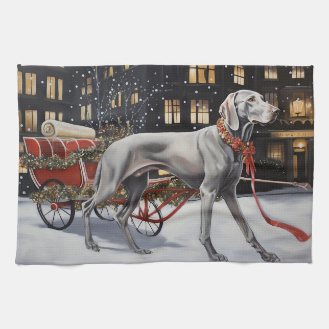 Weimaraner Weihnachtsfeiertage Geschirrtuch (Horizontal)