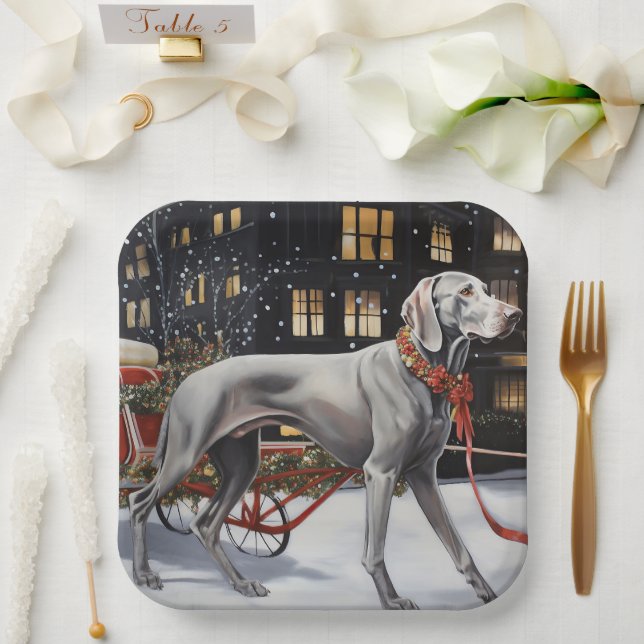Weimaraner Weihnachtsfeiertage Pappteller (Hochzeit)