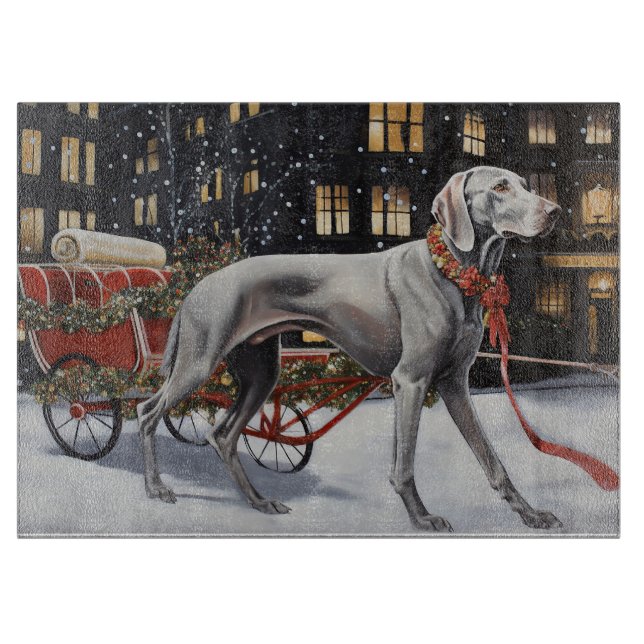 Weimaraner Weihnachtsfeiertage Schneidebrett (Vorderseite)