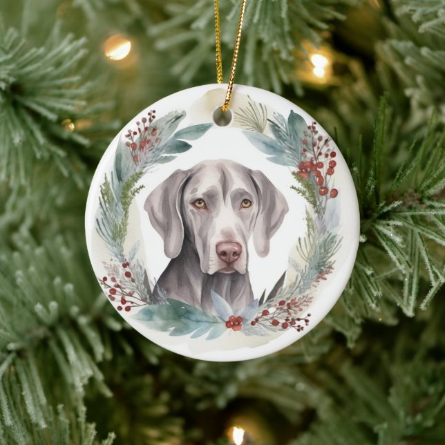 Weimaraner Weihnachtskraut Festliche Jungfrau Keramik Ornament (Baum)