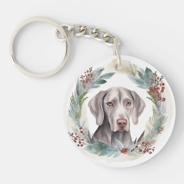Weimaraner Weihnachtskraut Festliche Jungfrau Schlüsselanhänger (Vorderseite)