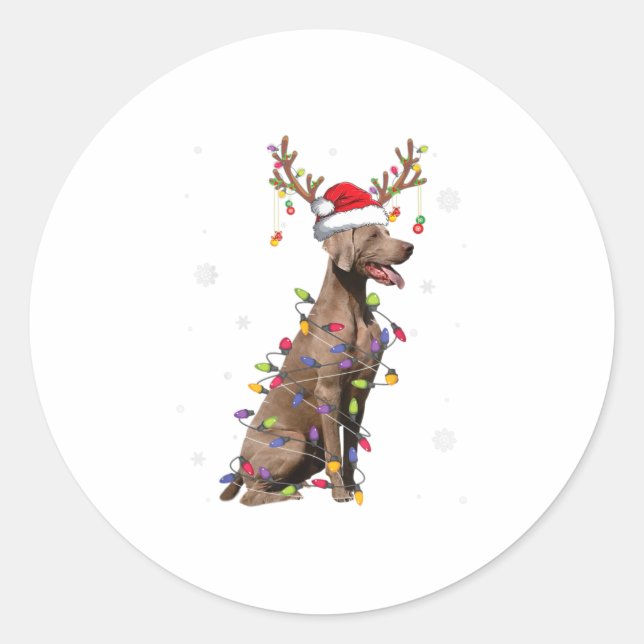 Weimaraner WeihnachtsReindeer Santa Xmas Tre Runder Aufkleber (Vorderseite)