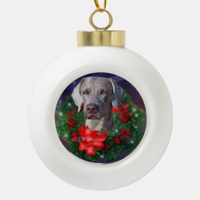 Weimaraner Weihnachtszeit Keramik Kugel-Ornament (Vorderseite)