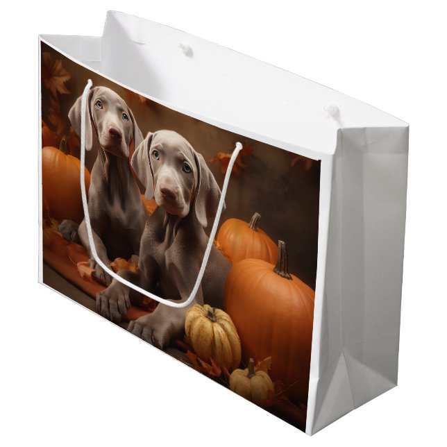 Weimaraner Welpe Autumn Delight Pumpkin Große Geschenktüte (Vorderseite Schrägansicht)