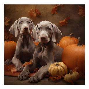 Weimaraner Welpe Herbstfreude Kürbis Poster