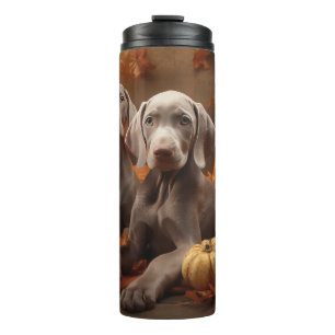 Weimaraner Welpe Herbstvergnügen Kürbis Thermosbecher