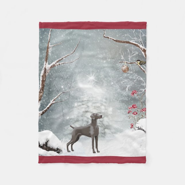 Weimaraner Winter-Märchenland-Fleece-Decke "30x40 Fleecedecke (Vorderseite)