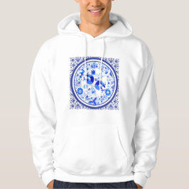 Weimaraners, Rabbits and Birds Otomi Blue & White  Hoodie
