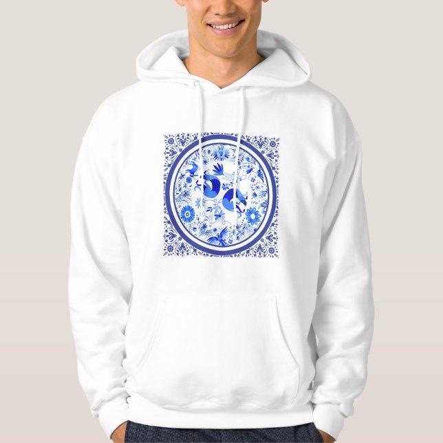 Weimaraners, Rabbits and Birds Otomi Blue & White  Hoodie (Vorderseite)