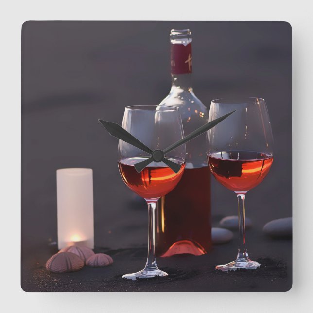 Wein am Strand Quadratische Wanduhr (Vorderseite)
