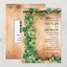 Wein auf Holz St Patrick's Day QR rustikale Hochze