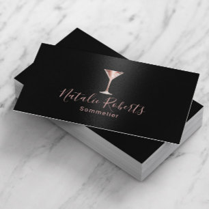 Wein Barkeeper Sommelier Black & Rose Gold Visitenkarte
