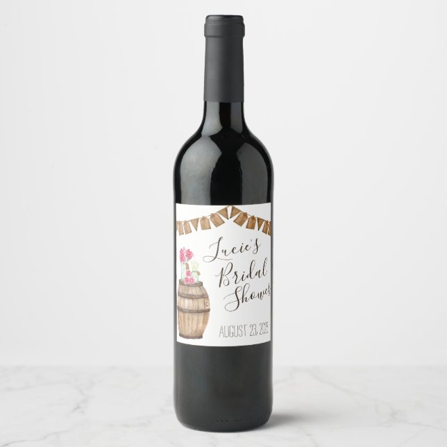 Wein Barrel Floral, Mason Jar Brautparty Weinetikett (Vorderseite)