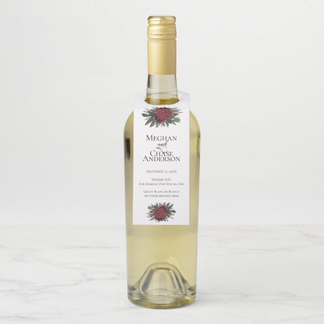 Wein Bier Wasser | Elegant Rich Burgundy Marsala Flaschenanhänger (Auf Flasche)