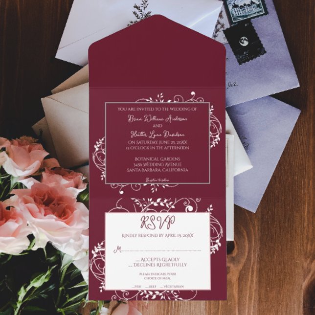 Wein Blühe Hochzeit in einer Einladung (Wine Flourish All in One Wedding Invite)