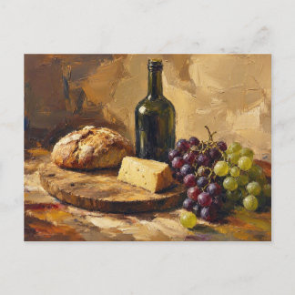Wein Brot Käse Trauben Abstrakte Kunstmalerei Postkarte