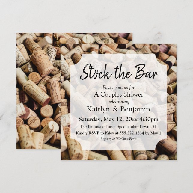 Wein Cork Foto, Stock die Bar Couples Dusche Einladung (Vorne/Hinten)
