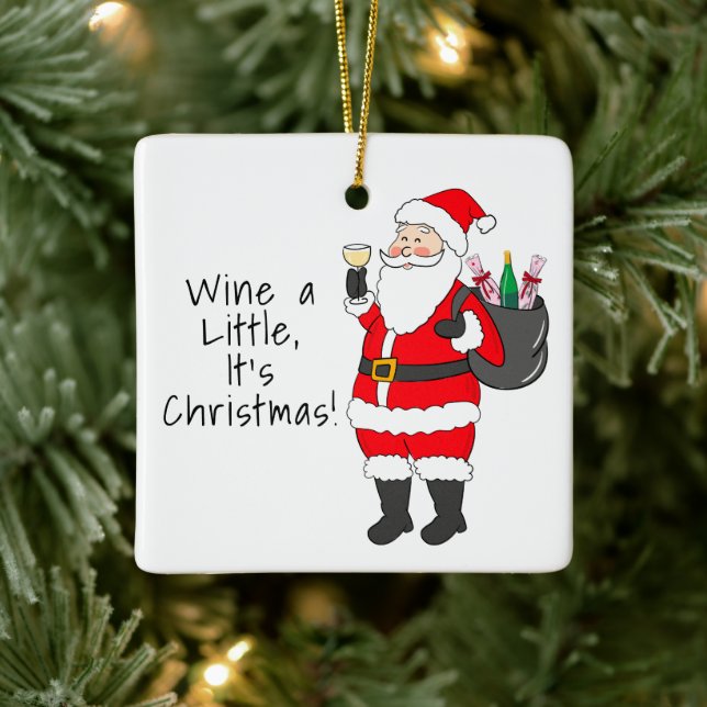 Wein ein wenig Weihnachten Weihnachten Weißer Wein Keramikornament (Baum)