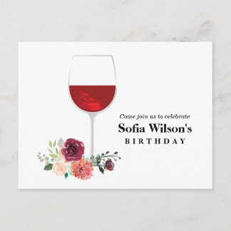 Wein, Erwachsenengeburtstag, Hochzeit, Blumeneinla Einladungspostkarte