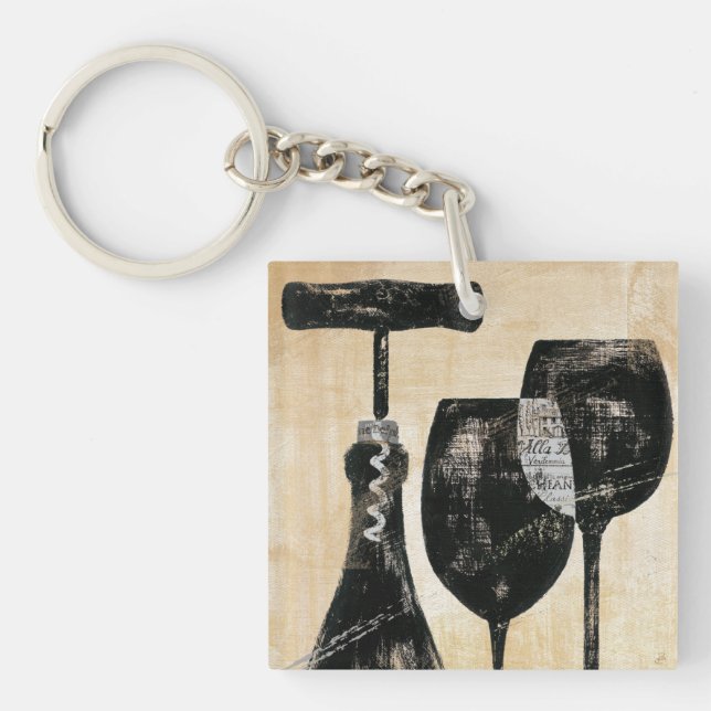 Wein-Flasche mit zwei Gläsern Schlüsselanhänger (Vorderseite)