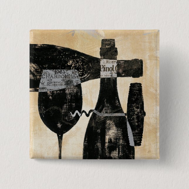 Wein-Flasche und Glas Button (Vorderseite)