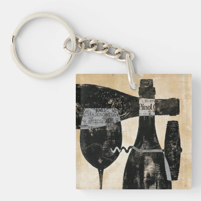 Wein-Flasche und Glas Schlüsselanhänger (Vorderseite)