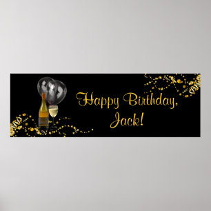 Wein Flaschen Glas Gold Schwarz Geburtstagsfeier B Poster