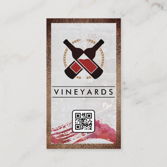 Wein Flaschen Logo | Marmor | QR Code Visitenkarte (Vorderseite)