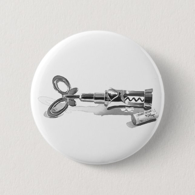"Wein-Flaschen-Öffner-" Küchen-Kunst-Aquarell Button (Vorderseite)