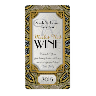 Wein Flaschenetiketten   Gold+Schwarze Art Deco v3