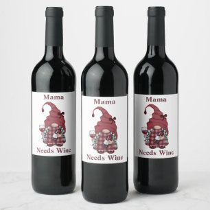 Wein-Gnom Mama braucht Wein Personalisieren Lustig Weinetikett
