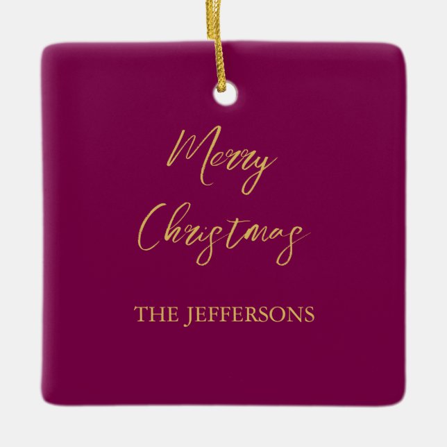 Wein & Gold Farben Frohe Weihnachten Keramikornament (Vorderseite)