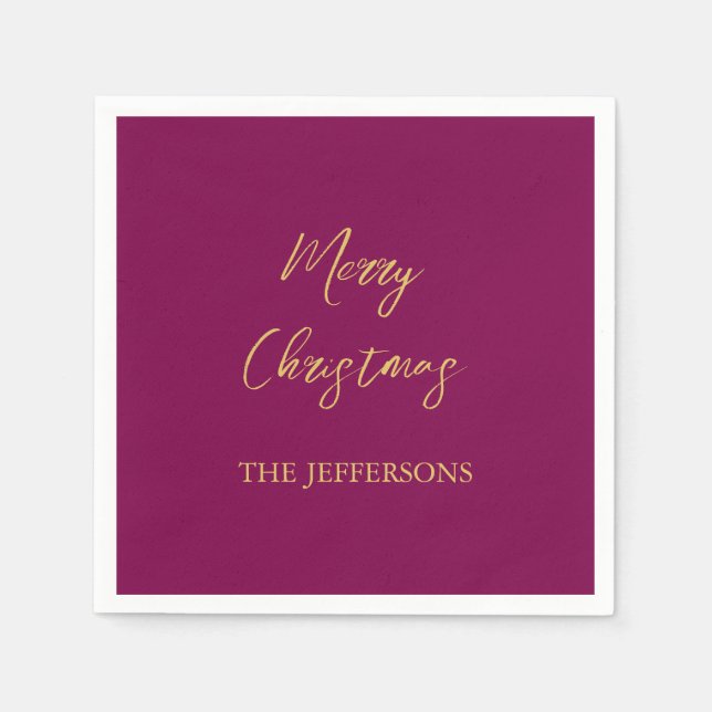 Wein & Gold Farben Frohe Weihnachten Serviette (Vorderseite)
