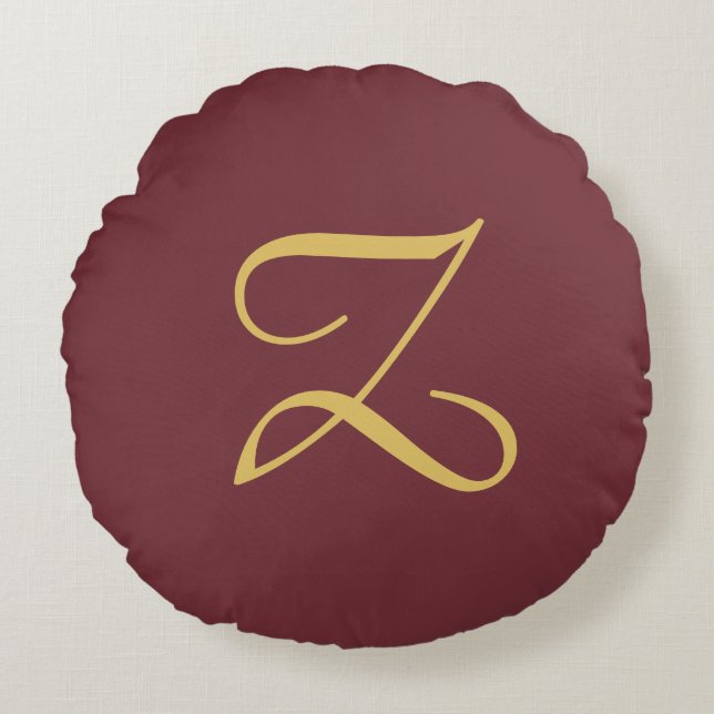 Wein Gold Monogram Beruflich Trendy Modern Rundes Kissen (Vorderseite)