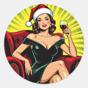 Wein Humor Retro Pop Art Weihnachten Runder Aufkleber