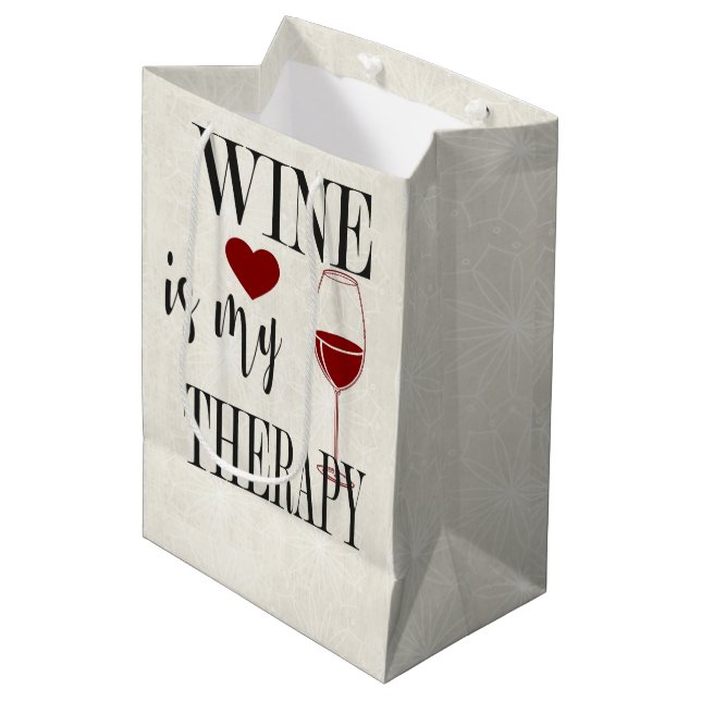 Wein ist mein therapeutischer Geschenkbeutel Mittlere Geschenktüte (Vorderseite Schrägansicht)