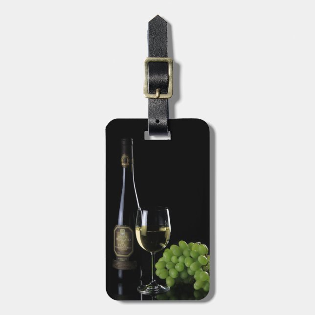 Wein-Liebhaber-Weiß-Wein-Flaschenglas-Trauben Gepäckanhänger (Vorderseite vertikal)