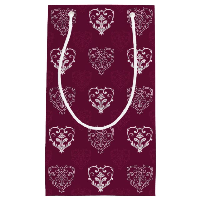 Wein Lila & Silberherz Gemusterte Geschenktasche Kleine Geschenktüte (Vorderseite)