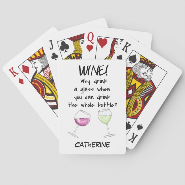 Wein-lustiger Wort-Sprichwort-Name personalisiert Spielkarten (Rückseite)