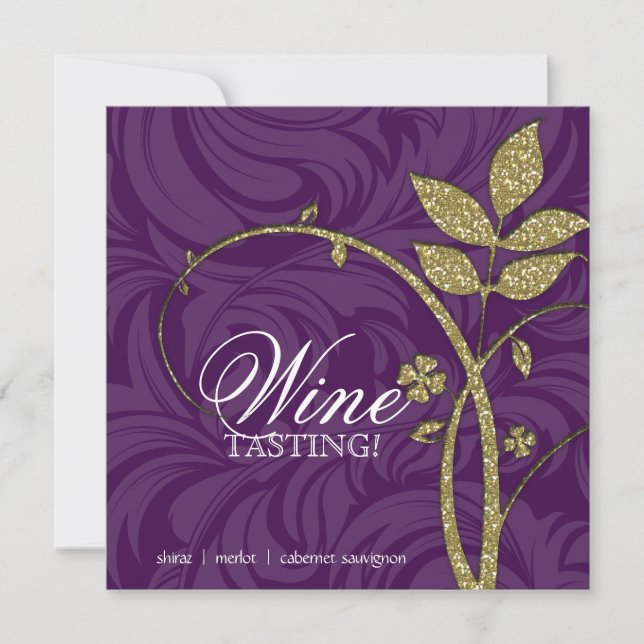 Wein Party Verkostung des Lila Goldenen Leaf Glitz Einladung (Vorderseite)