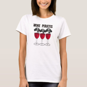 WEIN-PIRATEN-ROTWEIN-GLÄSER UND PIRATEN-DRUCK T-Shirt