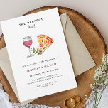 Wein & Pizza Perfektes Paar Engagement Party Einladung<br><div class="desc">Einfache,  elegante Wein- und Pizzagabende mit handgemalten Aquarellpizzen und Weinglas.</div>