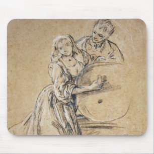 Wein-pourer mit einer Karte des jungen Mannes Mousepad